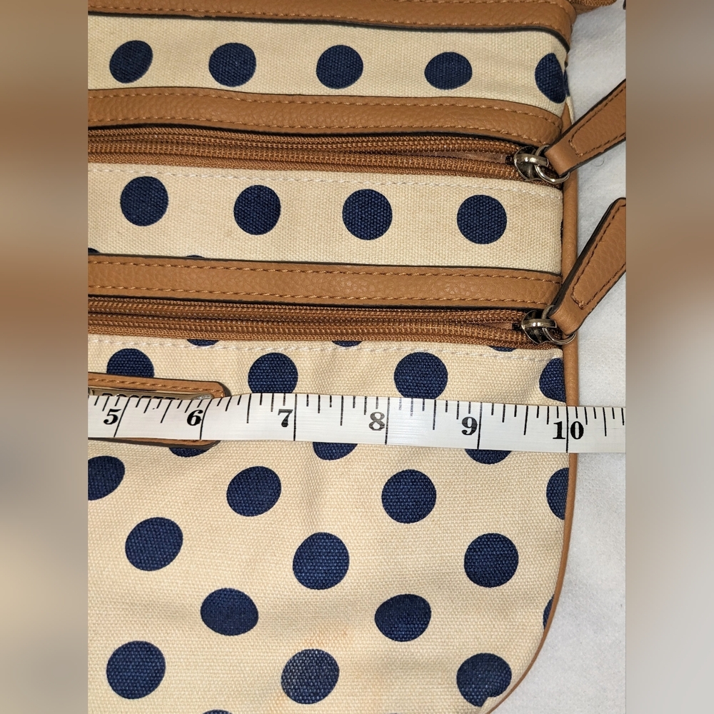 Rosetti Blue, Cream, Tan Polka Dot Cotton Crossbody Bag - Picture 8 of 10